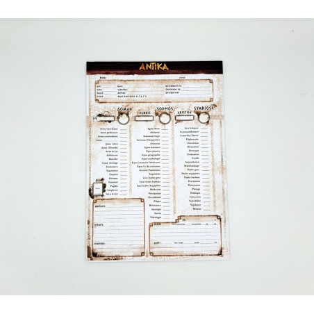 BLOC NOTE 50 fiches de personnages vierges - Sup. ANTIKA